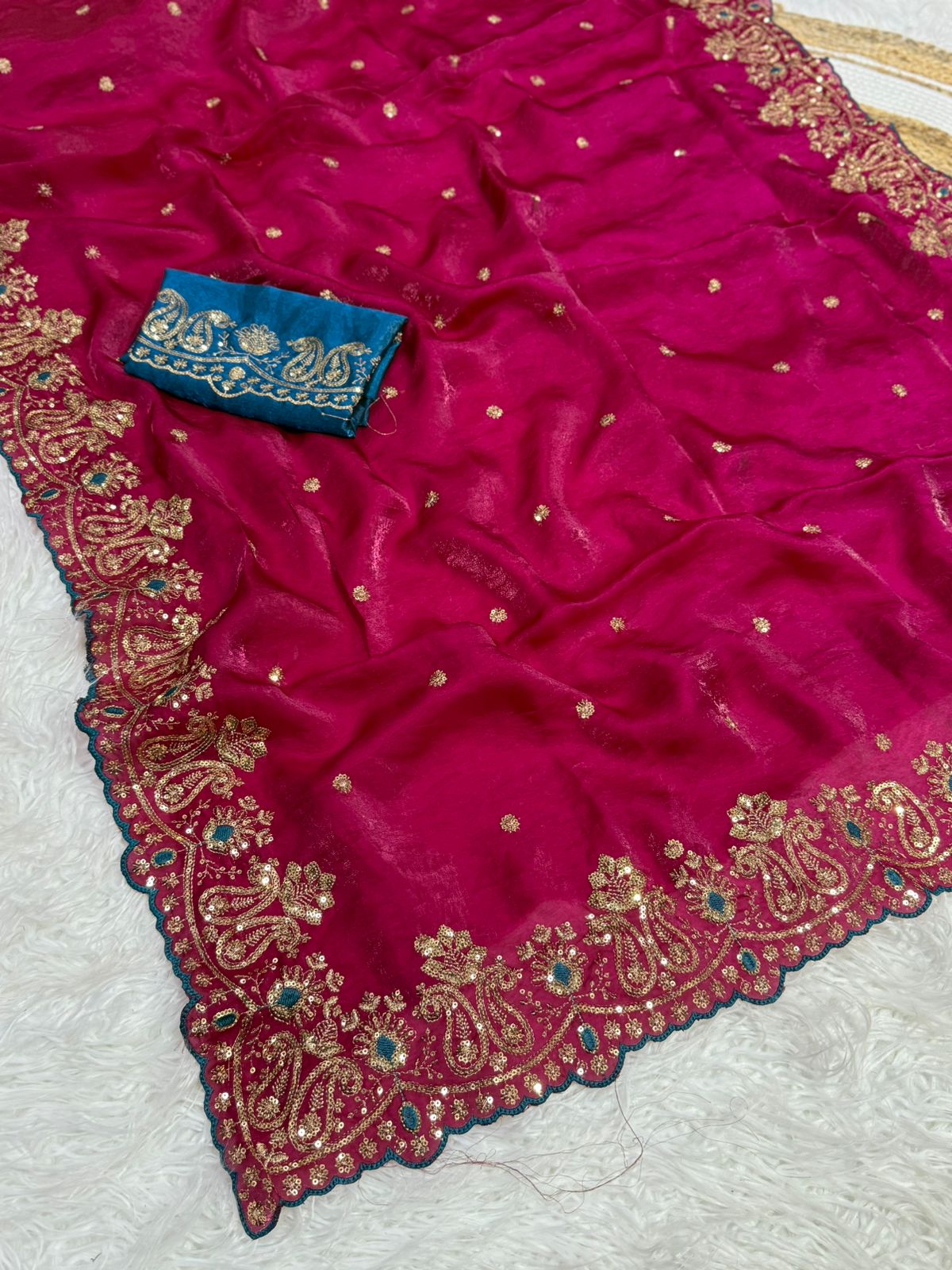 Prettiest Wedding Wear Silk Embroidery n Sequence Work Saree For Occasion
