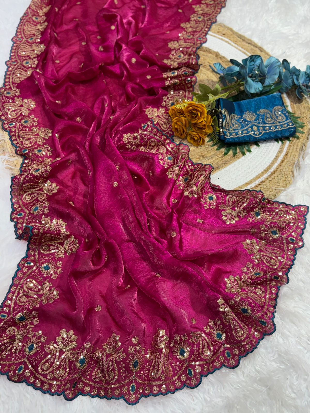 Prettiest Wedding Wear Silk Embroidery n Sequence Work Saree For Occasion