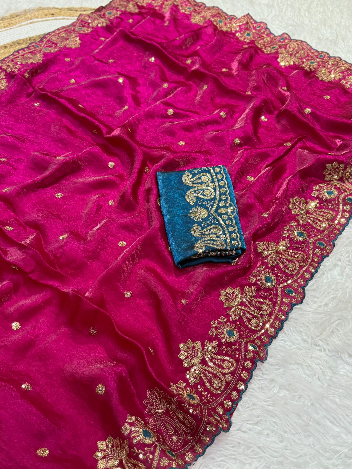Prettiest Wedding Wear Silk Embroidery n Sequence Work Saree For Occasion