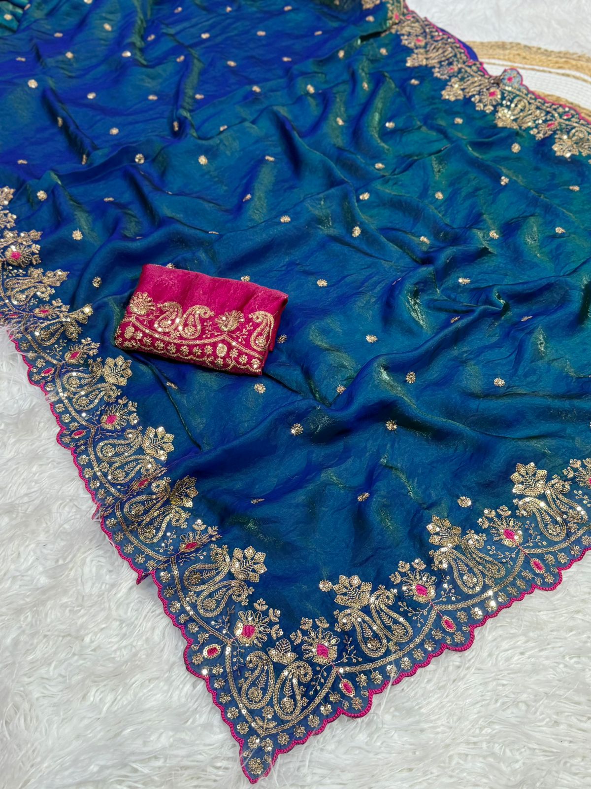 Prettiest Wedding Wear Silk Embroidery n Sequence Work Saree For Occasion