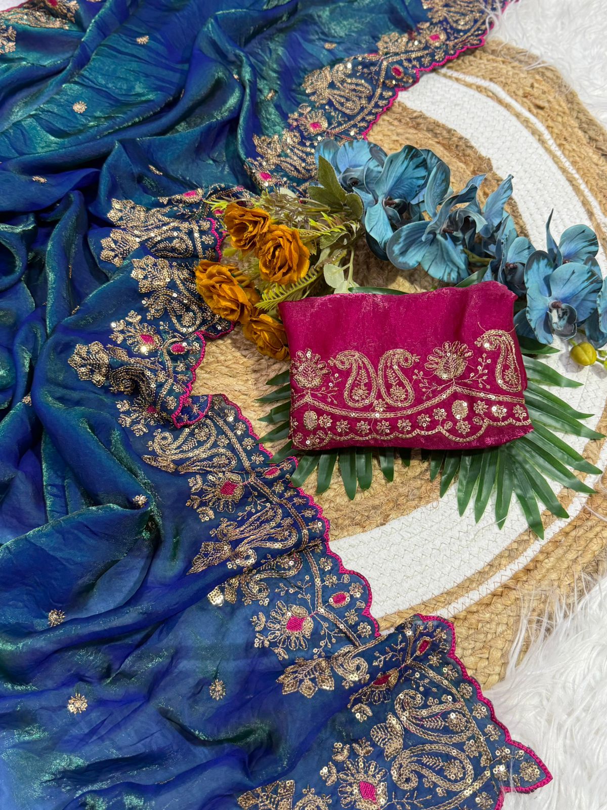 Prettiest Wedding Wear Silk Embroidery n Sequence Work Saree For Occasion