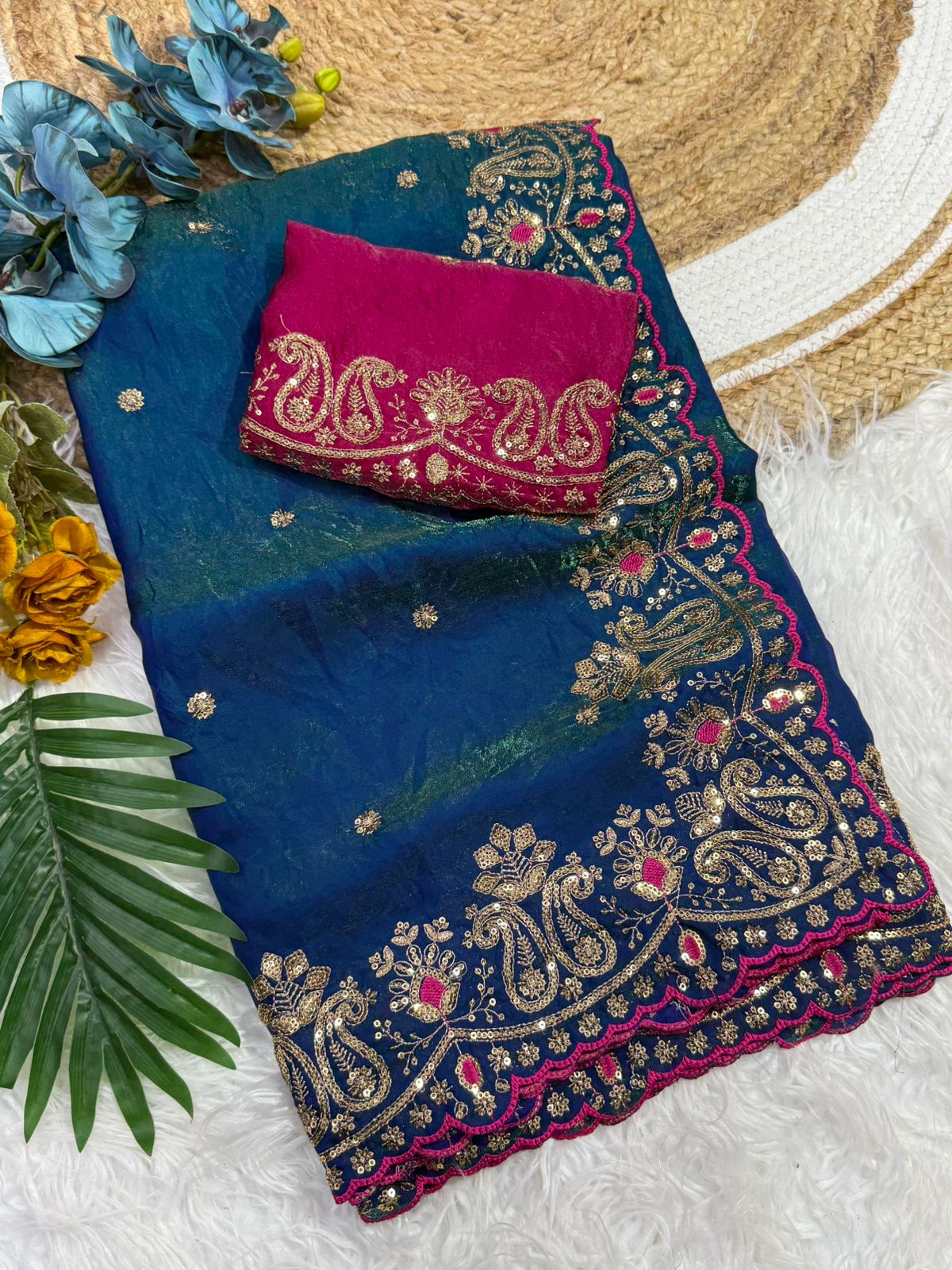 Prettiest Wedding Wear Silk Embroidery n Sequence Work Saree For Occasion
