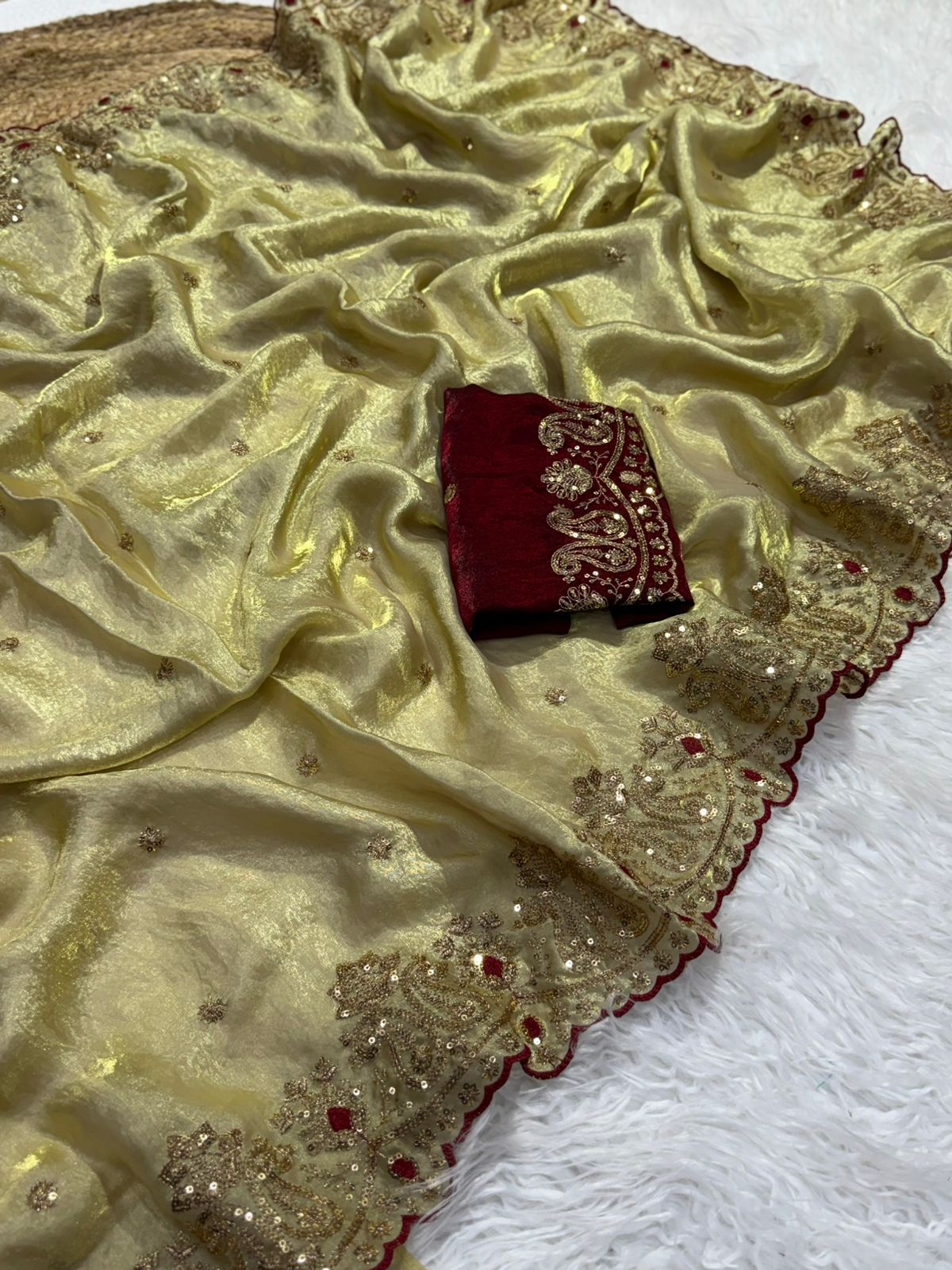 Prettiest Wedding Wear Silk Embroidery n Sequence Work Saree For Occasion