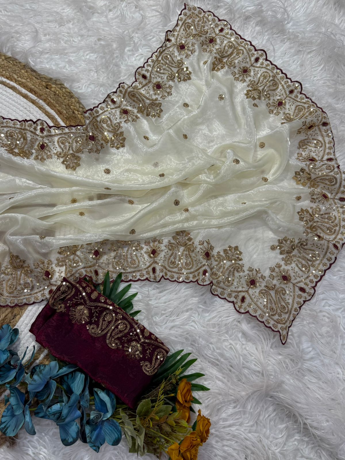 Prettiest Wedding Wear Silk Embroidery n Sequence Work Saree For Occasion