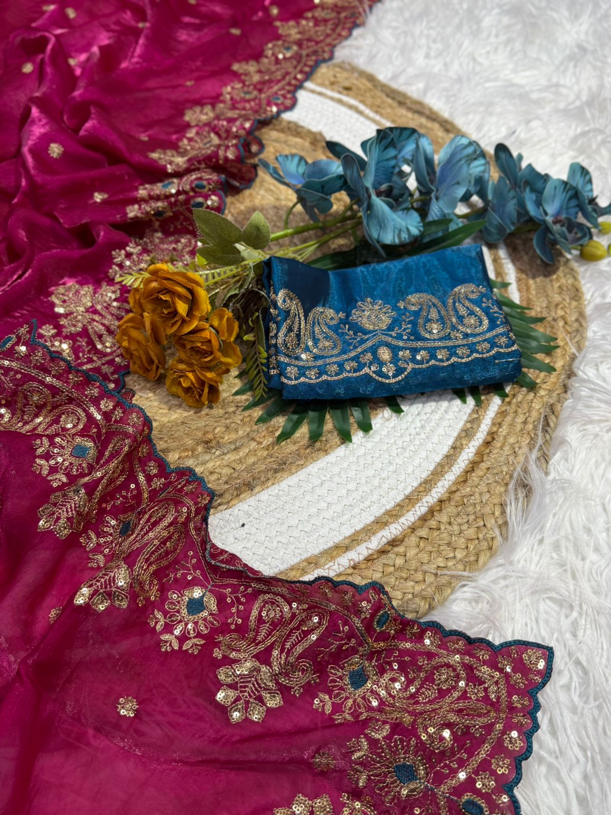 Prettiest Wedding Wear Silk Embroidery n Sequence Work Saree For Occasion