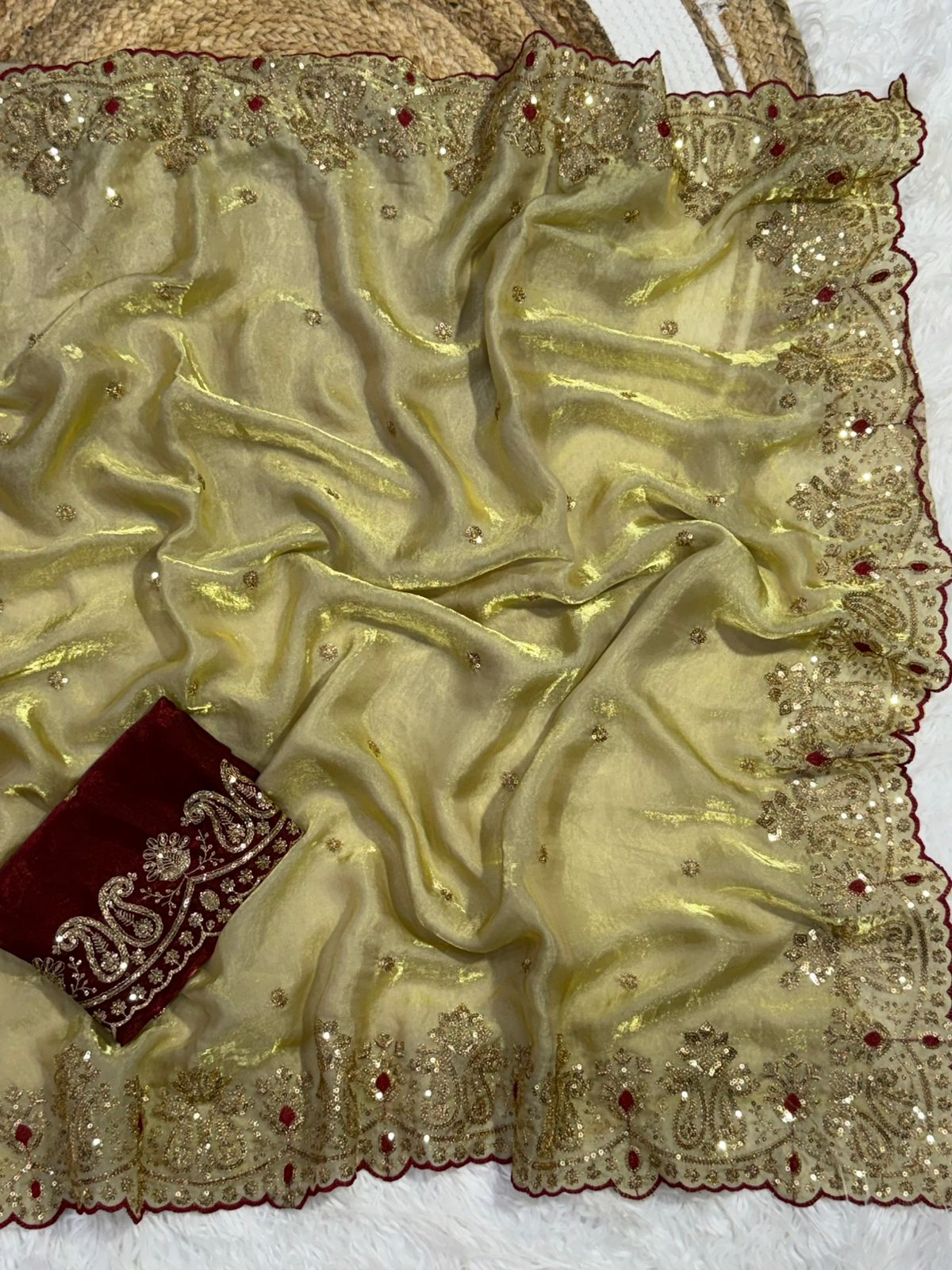 Prettiest Wedding Wear Silk Embroidery n Sequence Work Saree For Occasion