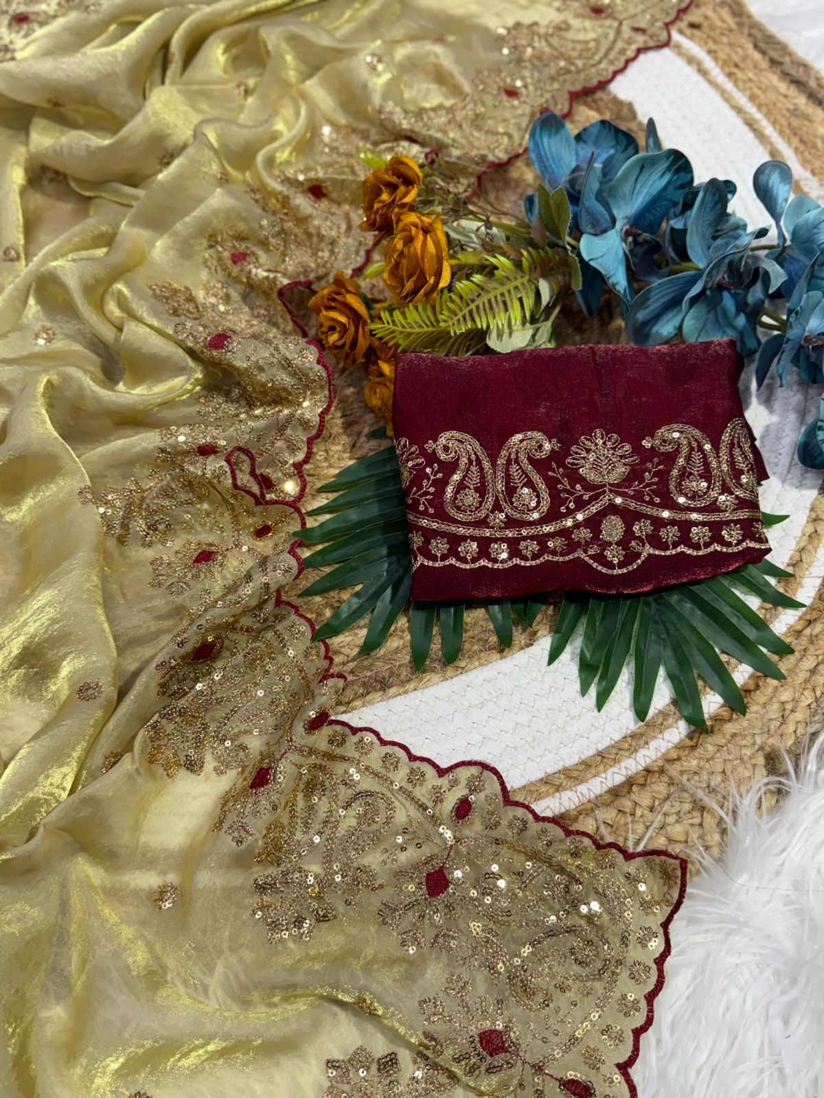 Prettiest Wedding Wear Silk Embroidery n Sequence Work Saree For Occasion