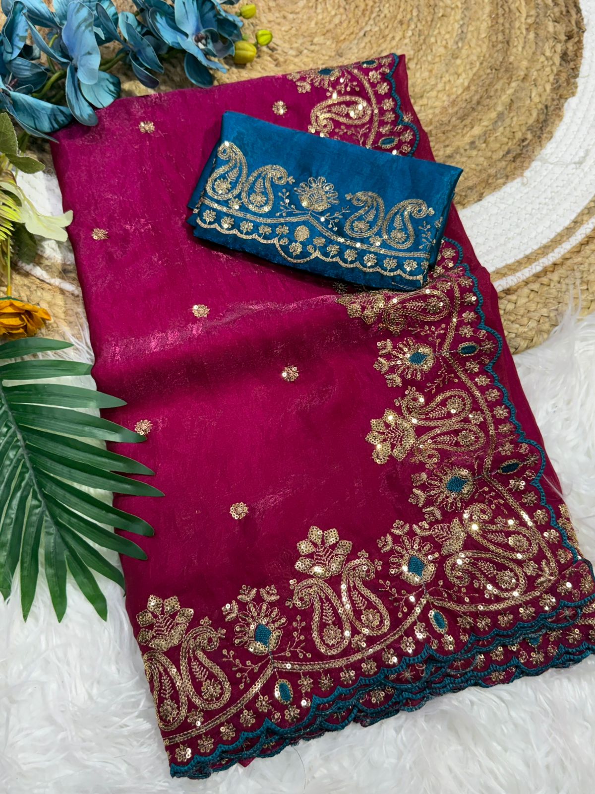 Prettiest Wedding Wear Silk Embroidery n Sequence Work Saree For Occasion