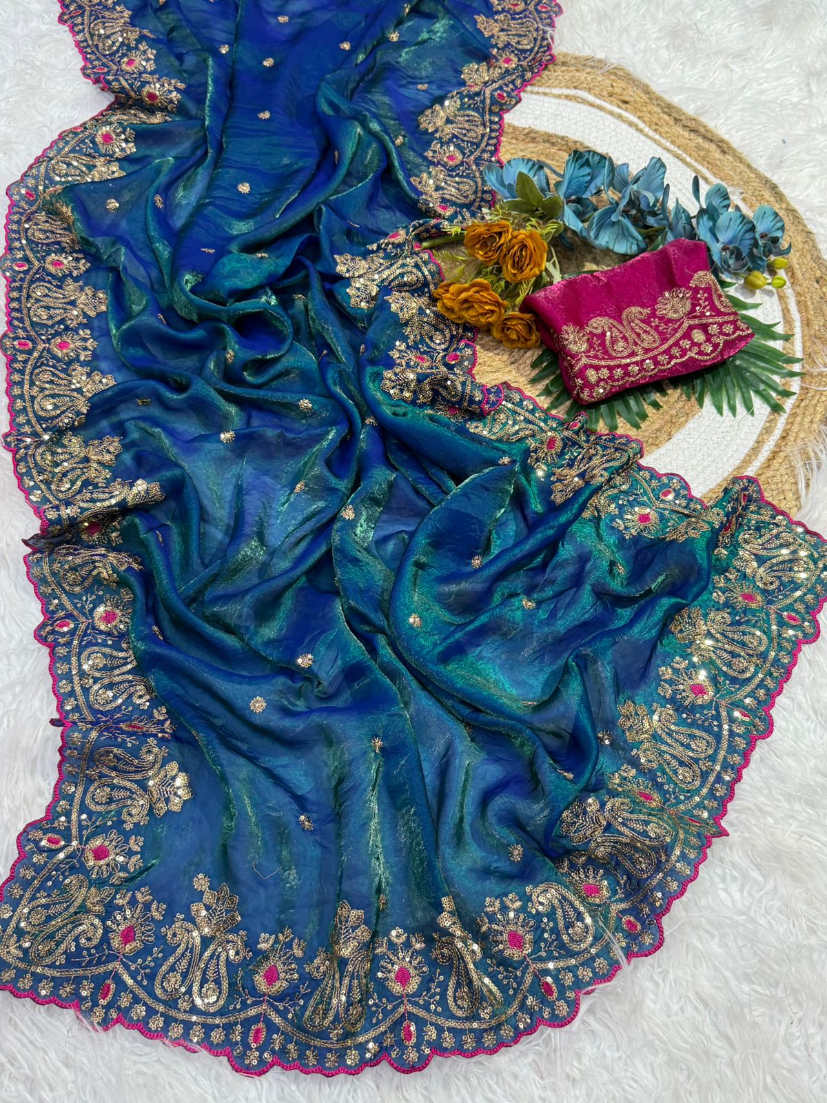 Prettiest Wedding Wear Silk Embroidery n Sequence Work Saree For Occasion