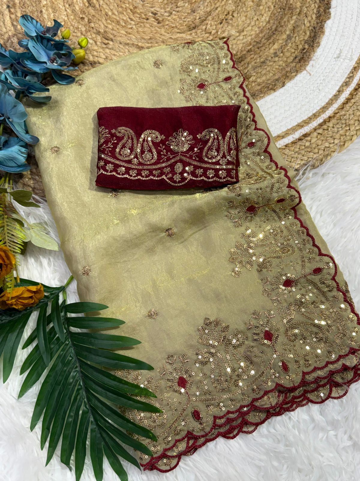 Prettiest Wedding Wear Silk Embroidery n Sequence Work Saree For Occasion