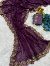 Load image into Gallery viewer, Forbearance Party Wear Georgette Embroidery n Sequence Work Butta Design Saree With Contrast Blouse Piece
