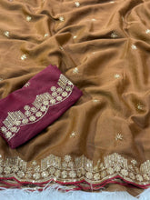 Load image into Gallery viewer, Forbearance Party Wear Georgette Embroidery n Sequence Work Butta Design Saree With Contrast Blouse Piece
