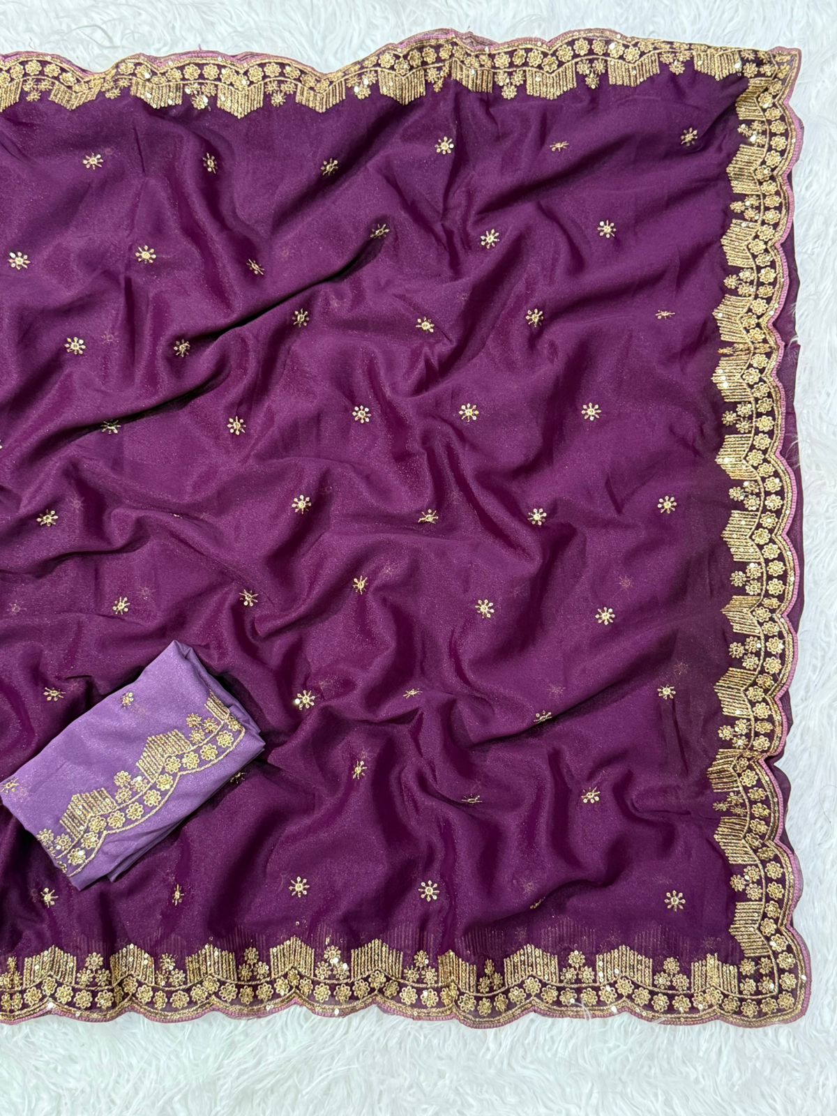 Forbearance Party Wear Georgette Embroidery n Sequence Work Butta Design Saree With Contrast Blouse Piece