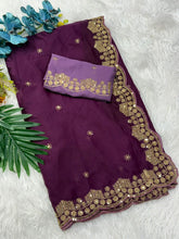 Load image into Gallery viewer, Forbearance Party Wear Georgette Embroidery n Sequence Work Butta Design Saree With Contrast Blouse Piece
