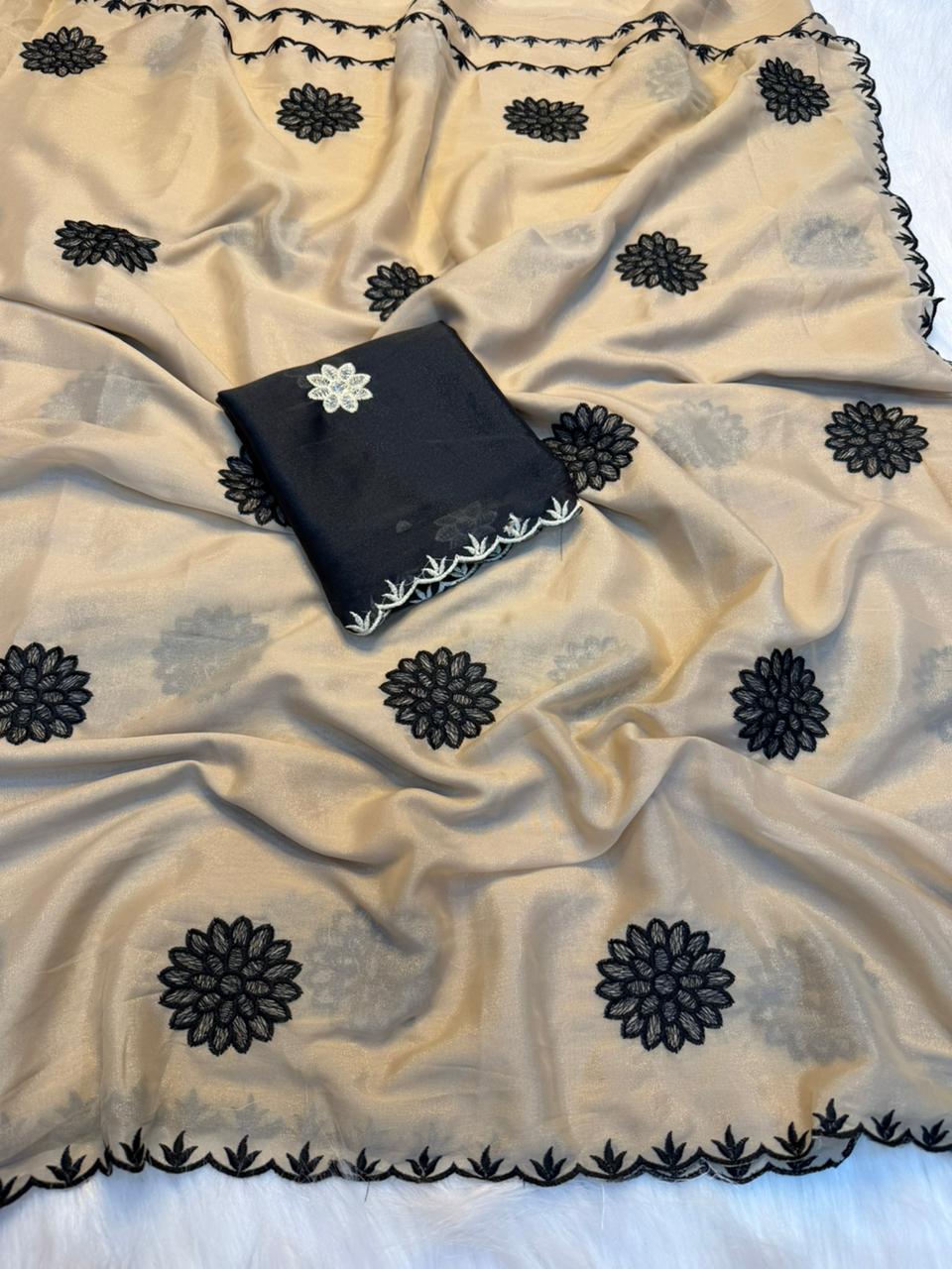 Heritage Party Wear Pure Soft Rangoli Silk Embroidery Thread Work Designer Saree With Blissful Blouse
