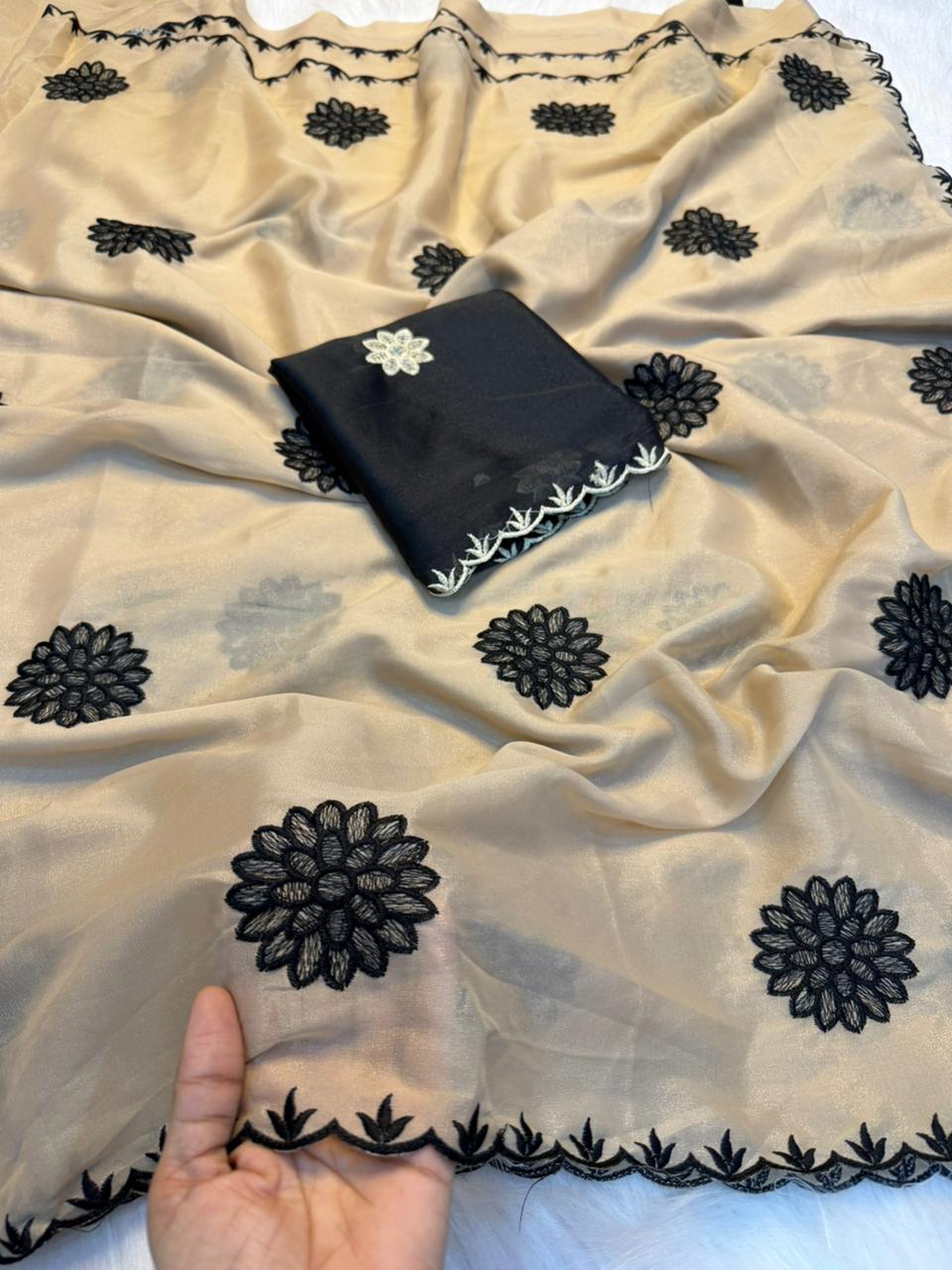 Heritage Party Wear Pure Soft Rangoli Silk Embroidery Thread Work Designer Saree With Blissful Blouse