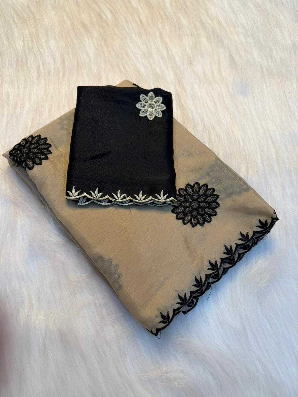 Heritage Party Wear Pure Soft Rangoli Silk Embroidery Thread Work Designer Saree With Blissful Blouse