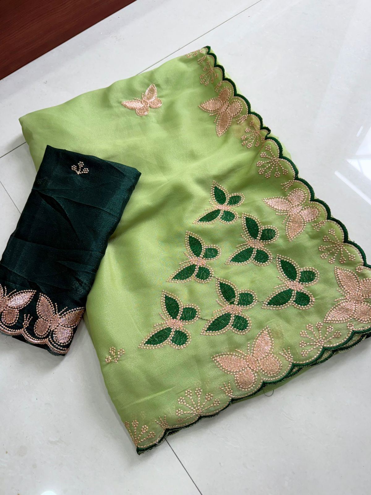 Elegant Function Wear Georgette Multi Embroidery Work Designer Saree With Contrast Blouse Piece