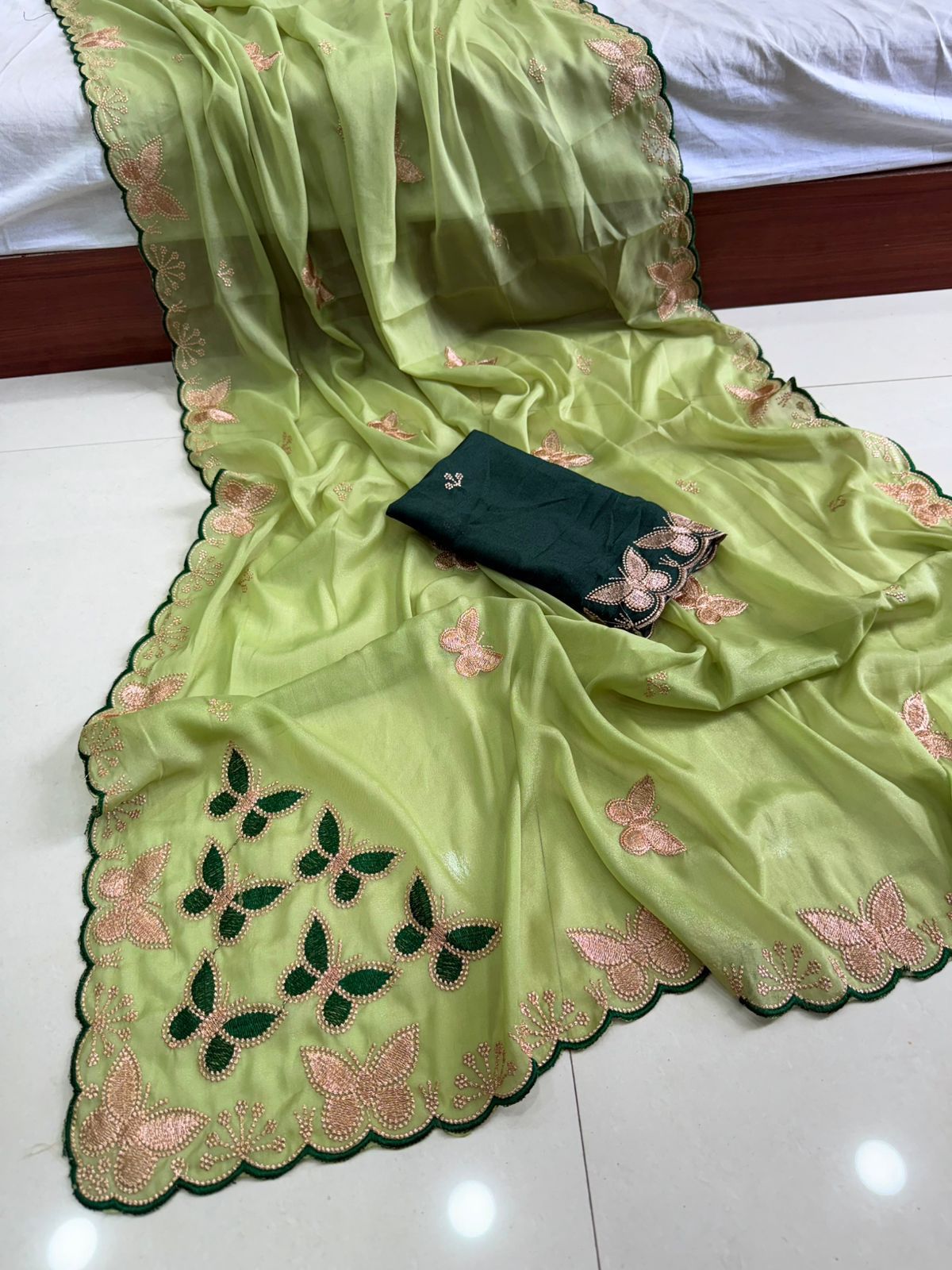 Elegant Function Wear Georgette Multi Embroidery Work Designer Saree With Contrast Blouse Piece