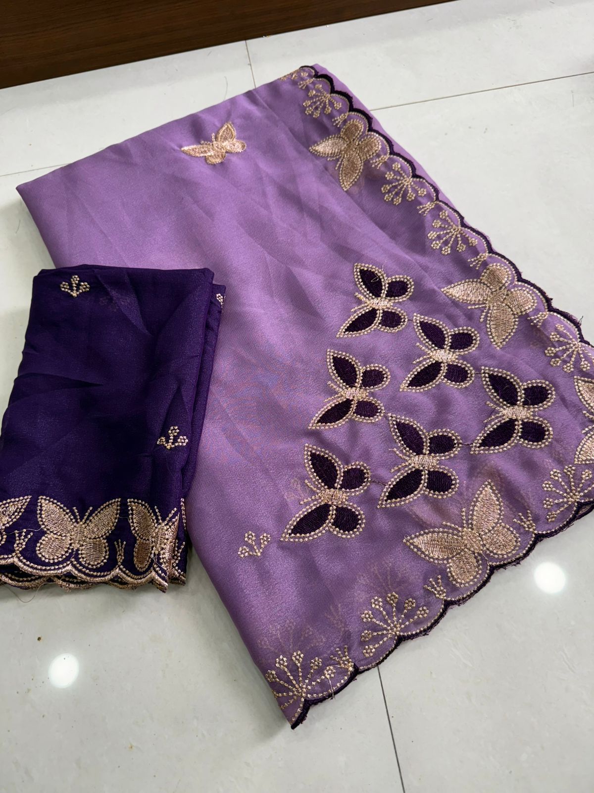 Elegant Function Wear Georgette Multi Embroidery Work Designer Saree With Contrast Blouse Piece