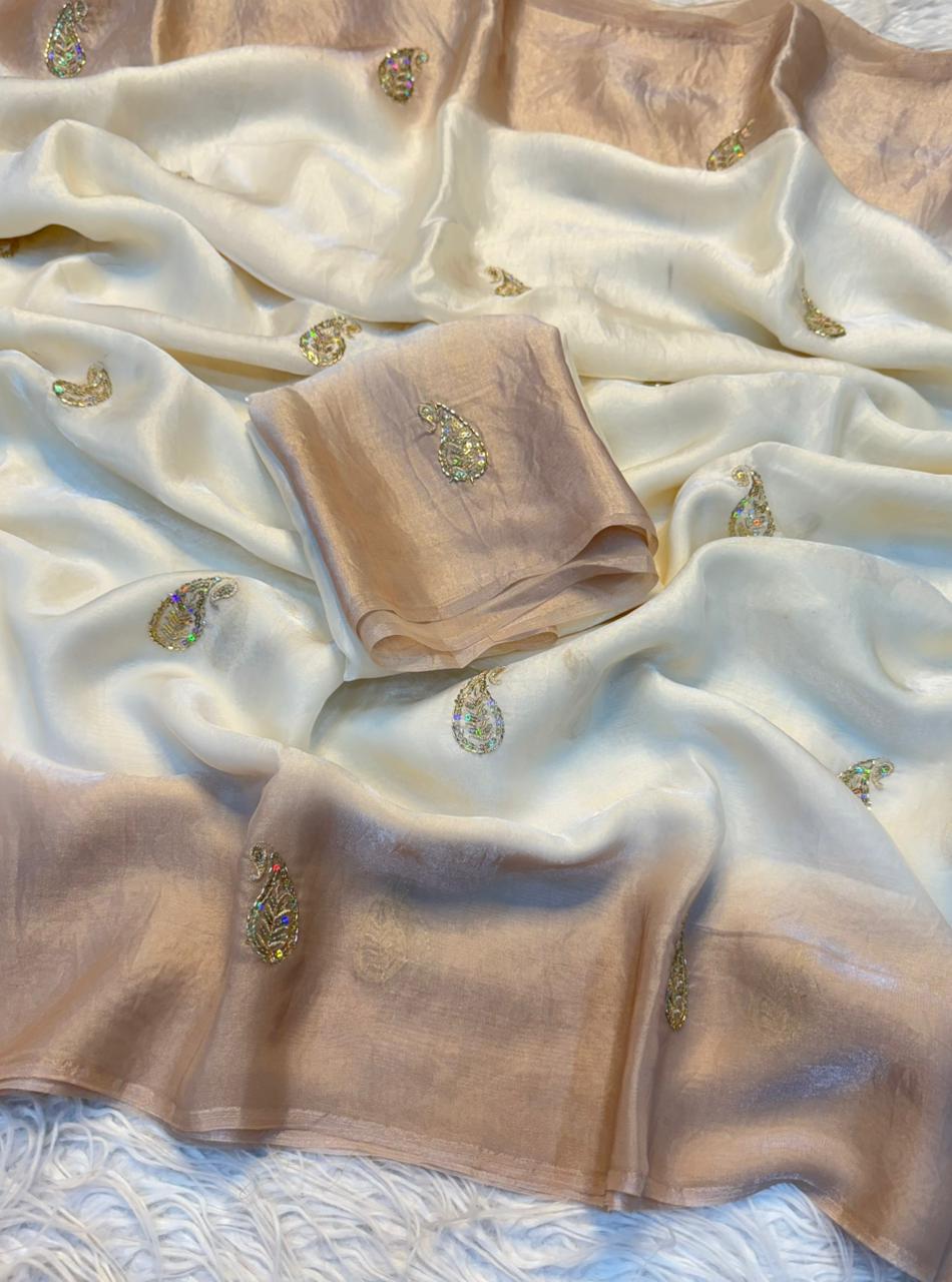 Mellifluous Function Wear Silk Embroidery Sequence n Bids Work Fancy Saree With Blouse Piece