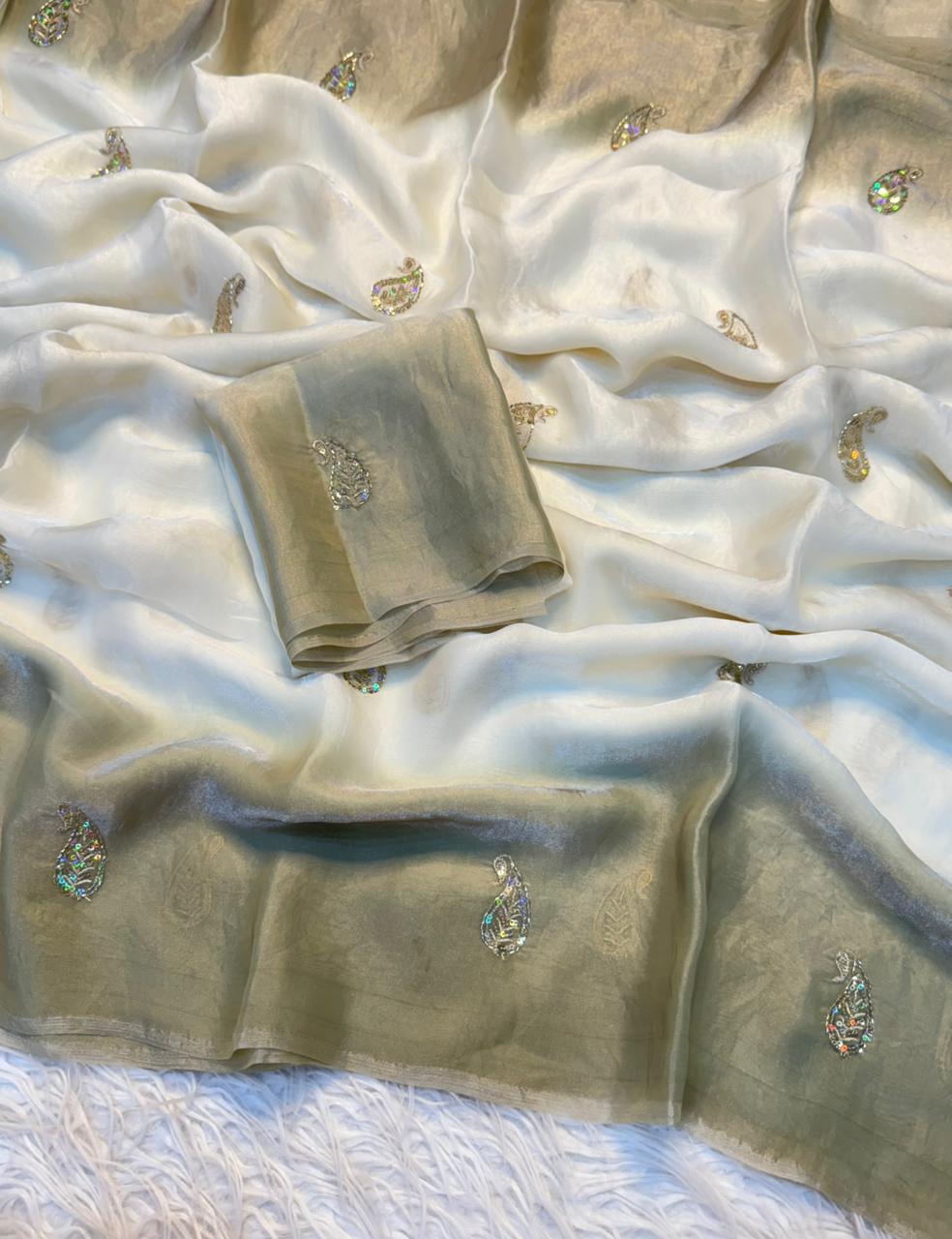 Mellifluous Function Wear Silk Embroidery Sequence n Bids Work Fancy Saree With Blouse Piece