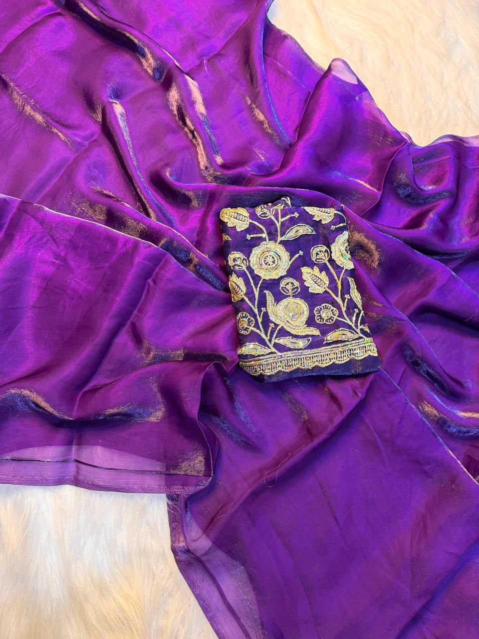 Attractive Wedding Wear Silk Designer Saree With Beads Heavy Work Blouse Piece