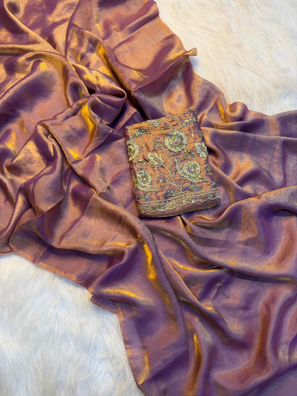 Attractive Wedding Wear Silk Designer Saree With Beads Heavy Work Blouse Piece