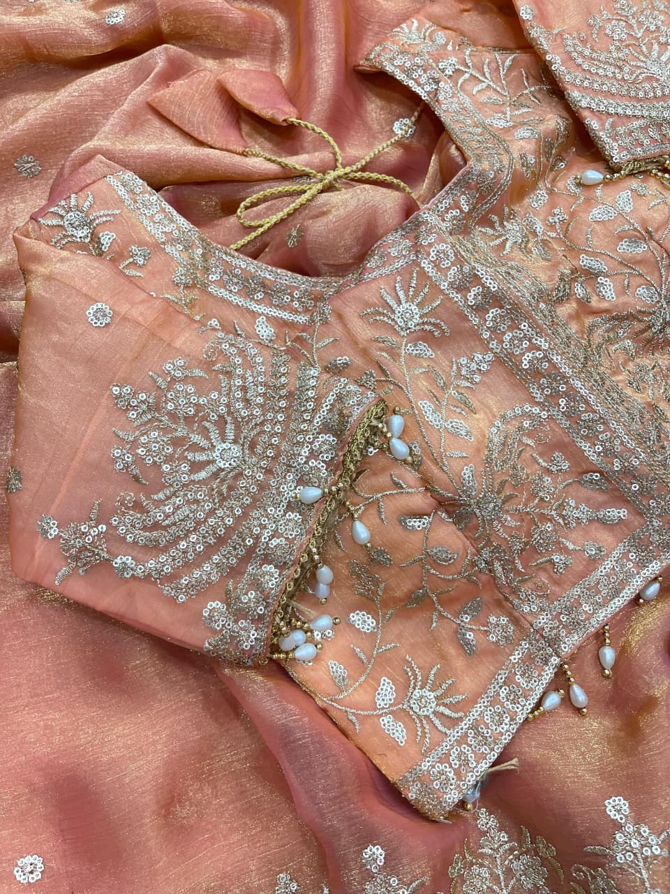 Excellent Wedding Wear Chiffon Embroidery n Sequence Work Designer Saree With Stitched Blouse
