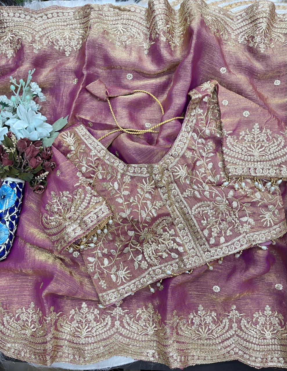 Excellent Wedding Wear Chiffon Embroidery n Sequence Work Designer Saree With Stitched Blouse