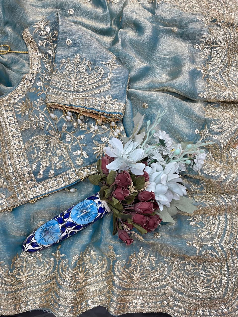 Excellent Wedding Wear Chiffon Embroidery n Sequence Work Designer Saree With Stitched Blouse