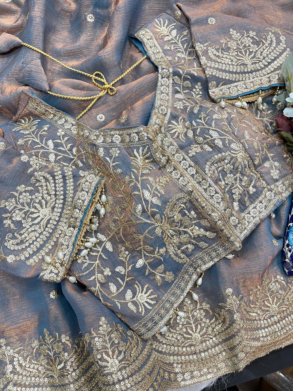 Excellent Wedding Wear Chiffon Embroidery n Sequence Work Designer Saree With Stitched Blouse