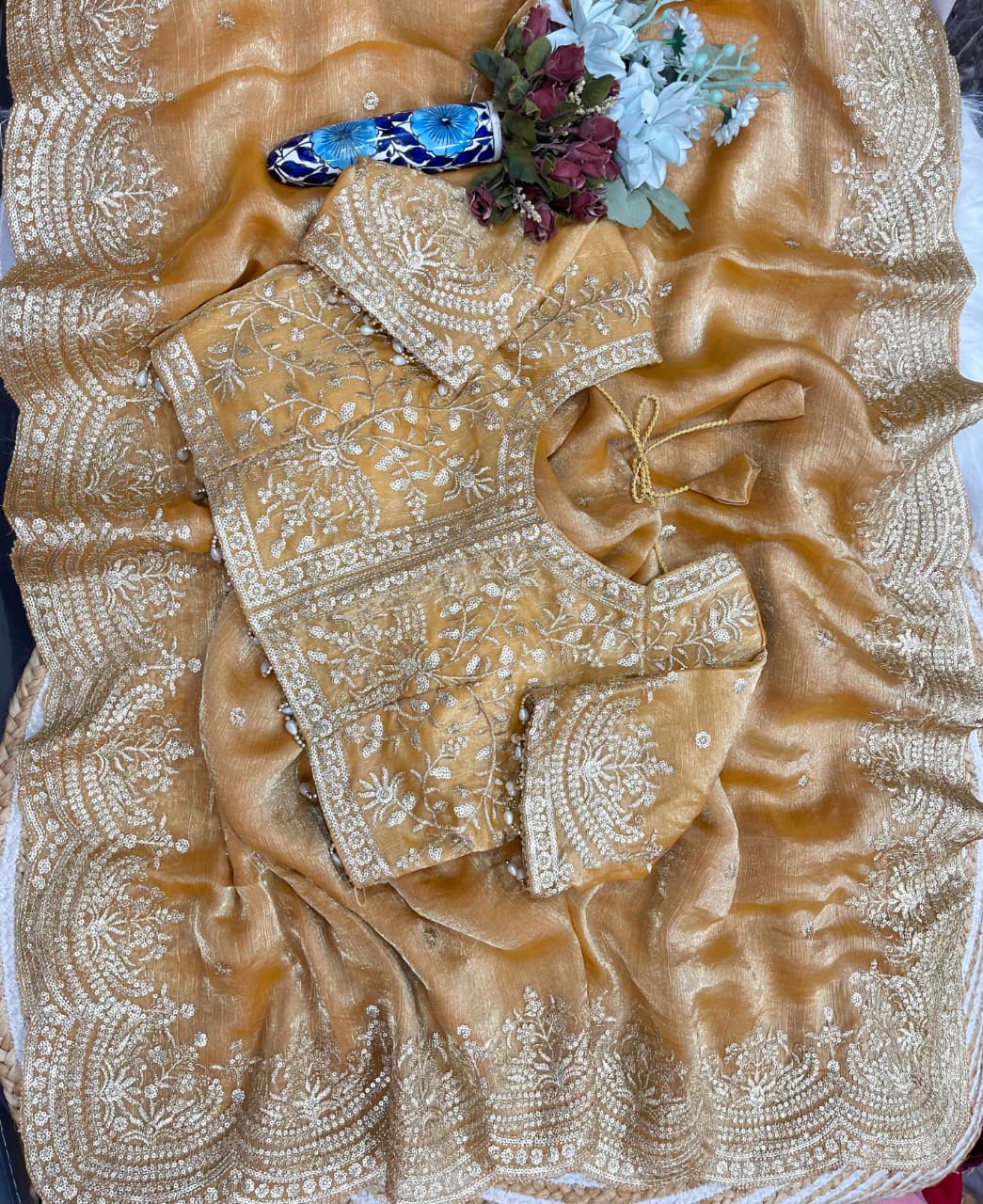 Excellent Wedding Wear Chiffon Embroidery n Sequence Work Designer Saree With Stitched Blouse