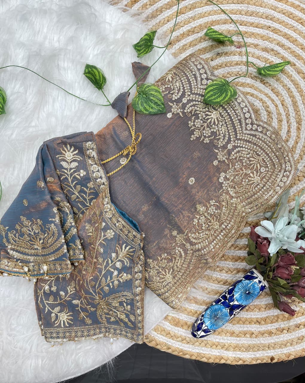 Excellent Wedding Wear Chiffon Embroidery n Sequence Work Designer Saree With Stitched Blouse