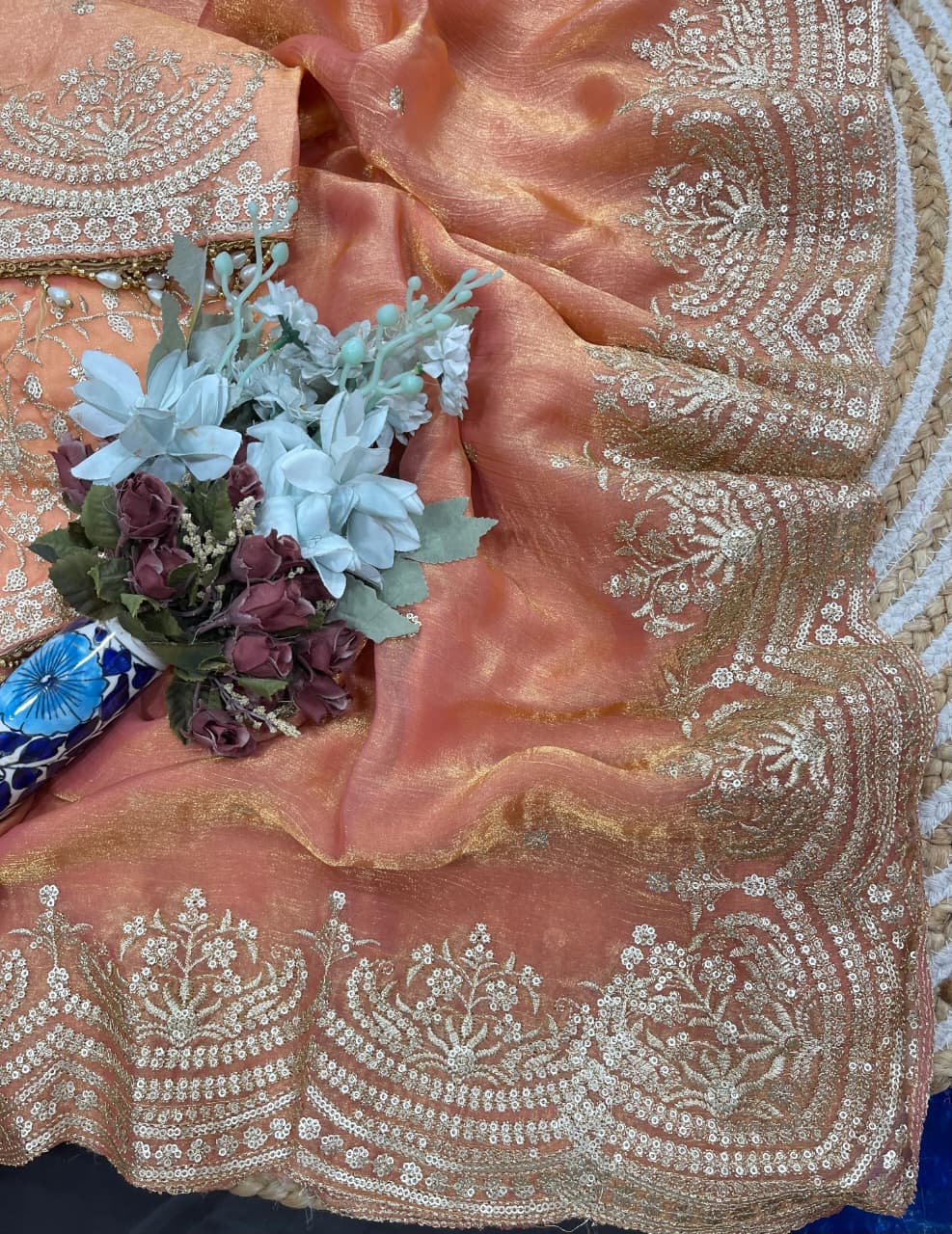 Excellent Wedding Wear Chiffon Embroidery n Sequence Work Designer Saree With Stitched Blouse