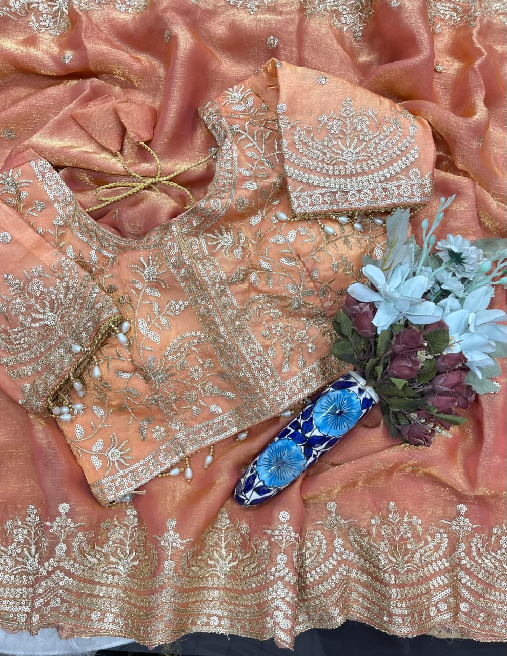 Excellent Wedding Wear Chiffon Embroidery n Sequence Work Designer Saree With Stitched Blouse
