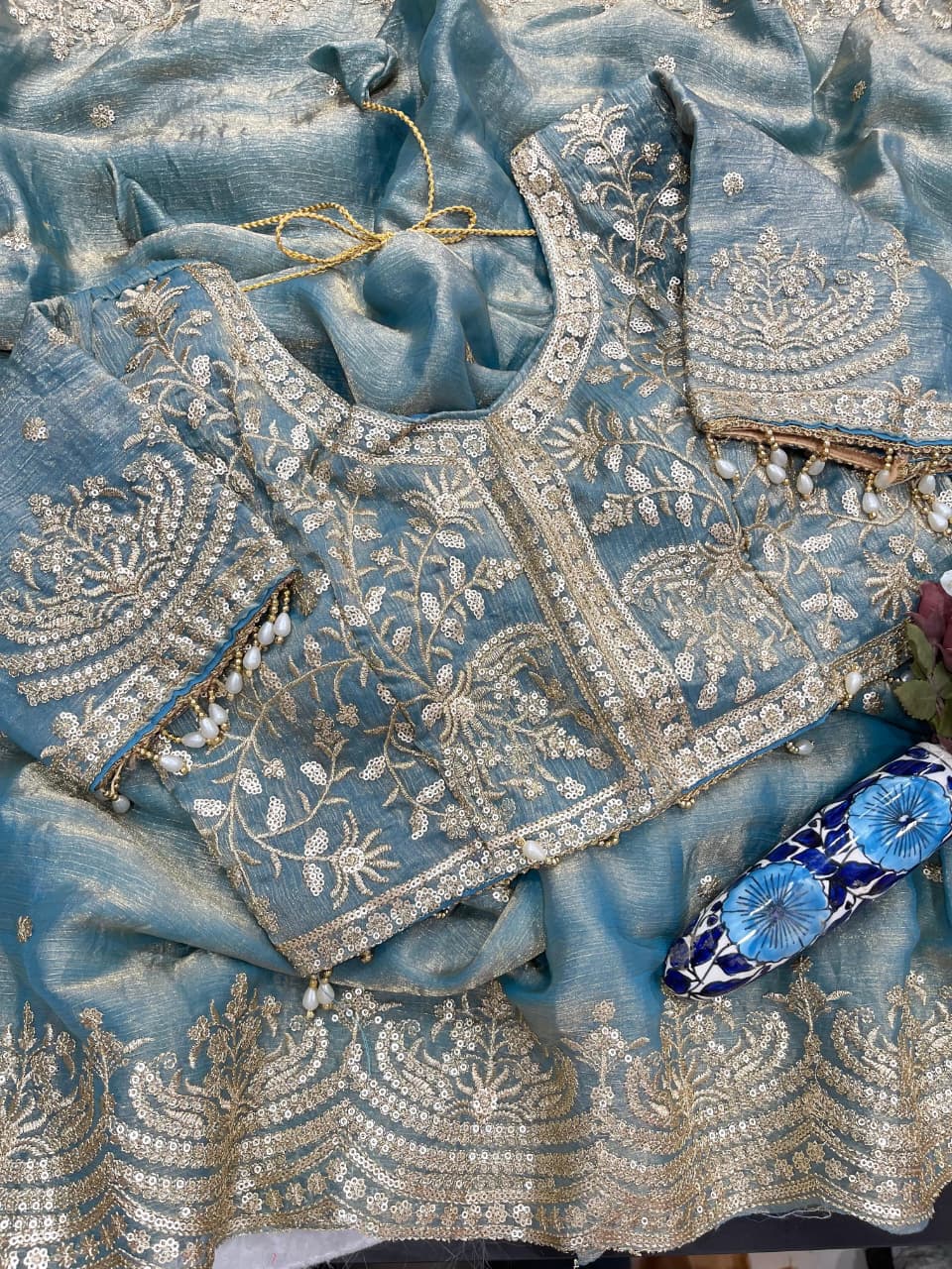 Excellent Wedding Wear Chiffon Embroidery n Sequence Work Designer Saree With Stitched Blouse