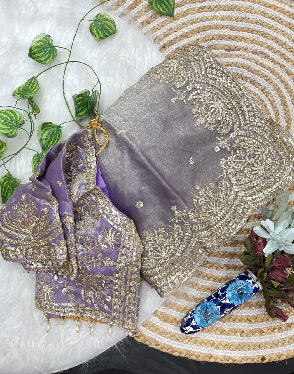 Excellent Wedding Wear Chiffon Embroidery n Sequence Work Designer Saree With Stitched Blouse