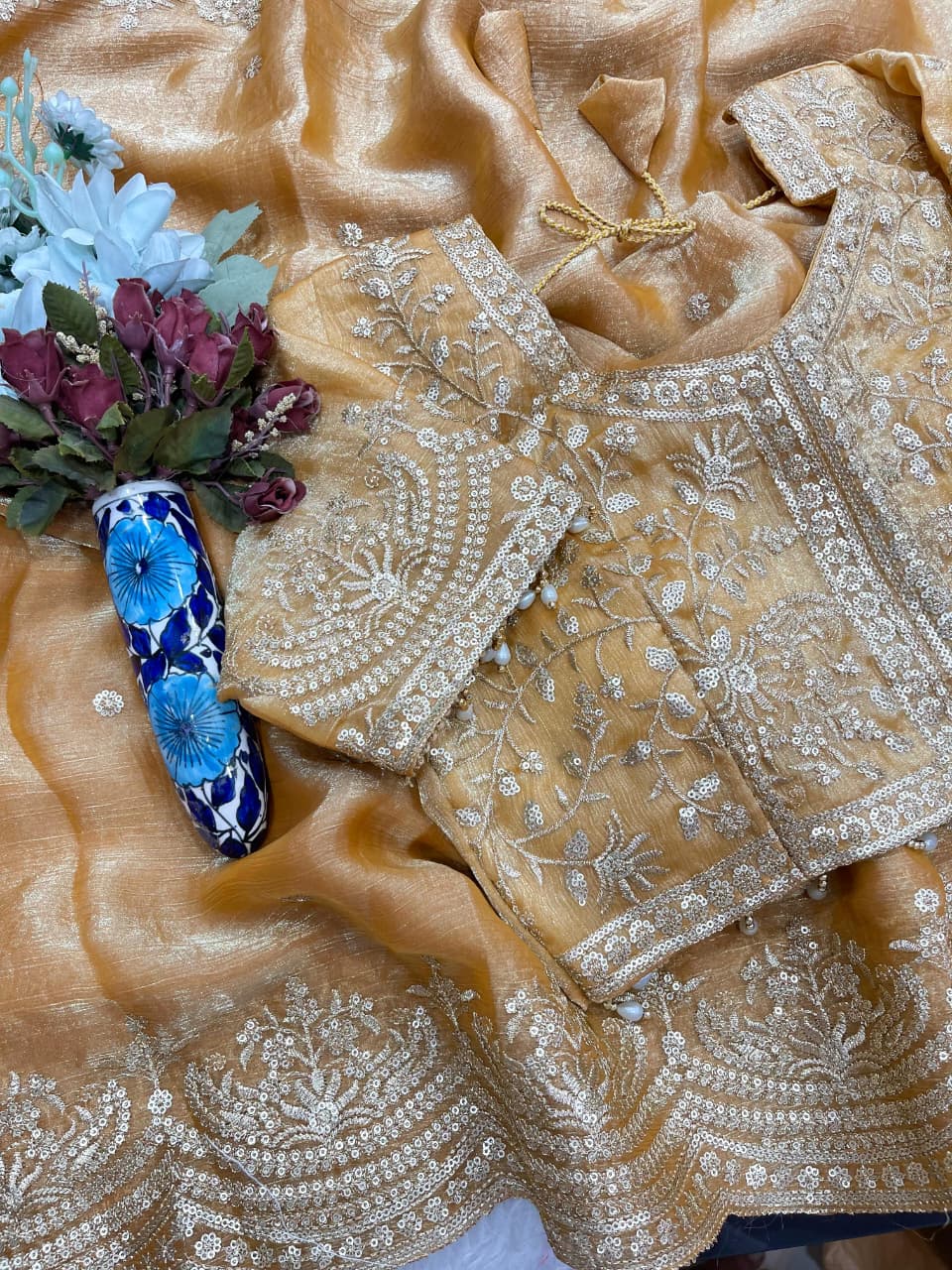 Excellent Wedding Wear Chiffon Embroidery n Sequence Work Designer Saree With Stitched Blouse