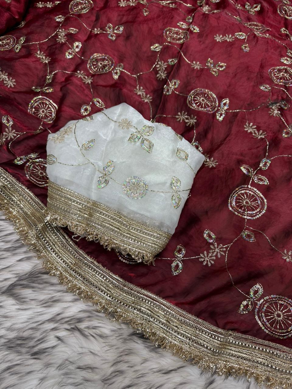 Stunning Festive Wear Soft Sattin Silk Sequence Work Designer Saree With Contrast Blouse Piece