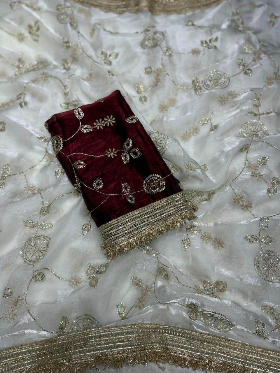 Stunning Festive Wear Soft Sattin Silk Sequence Work Designer Saree With Contrast Blouse Piece