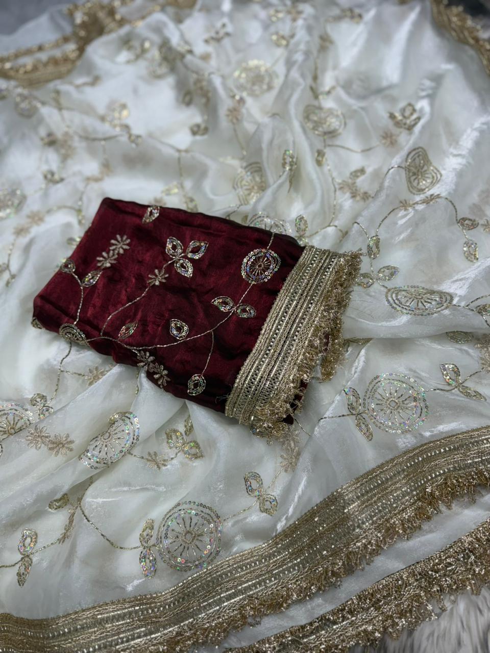 Stunning Festive Wear Soft Sattin Silk Sequence Work Designer Saree With Contrast Blouse Piece