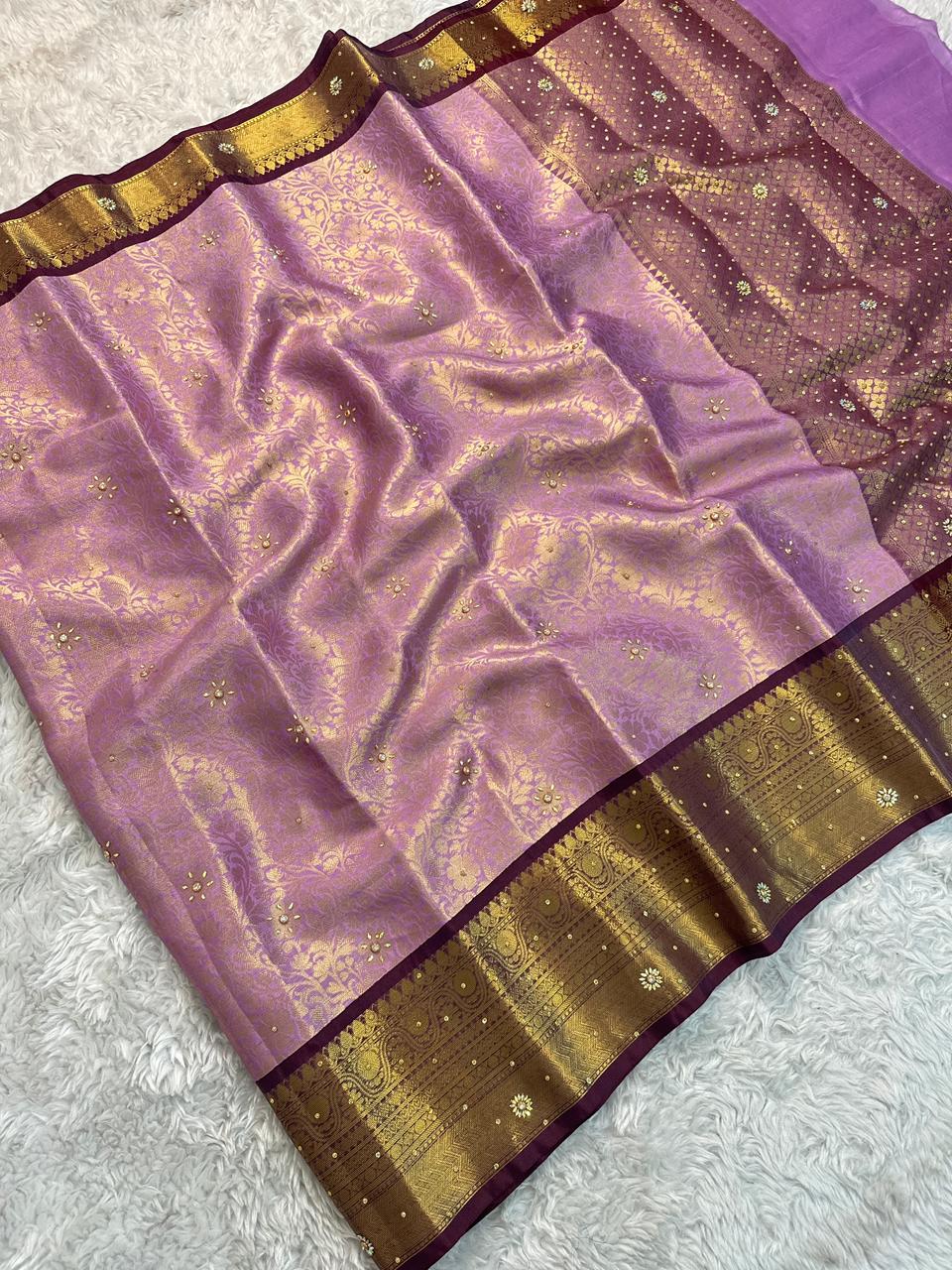 Divine Wedding Wear Banarasi Soft Silk Handstone Work Stunning Pallu n Jacquard Border Saree With Blouse Piece