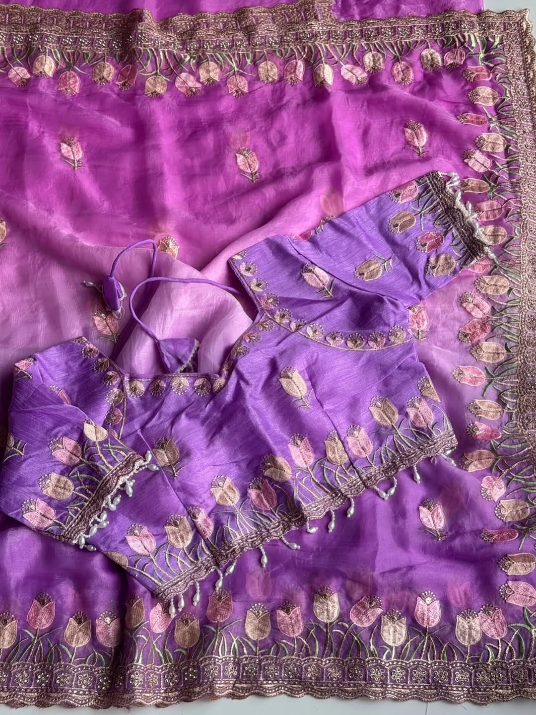 Mellifluous Wedding Wear Pedding Color Soft Silk Embroidery Work Fancy Designer Saree With Stitched Blouse