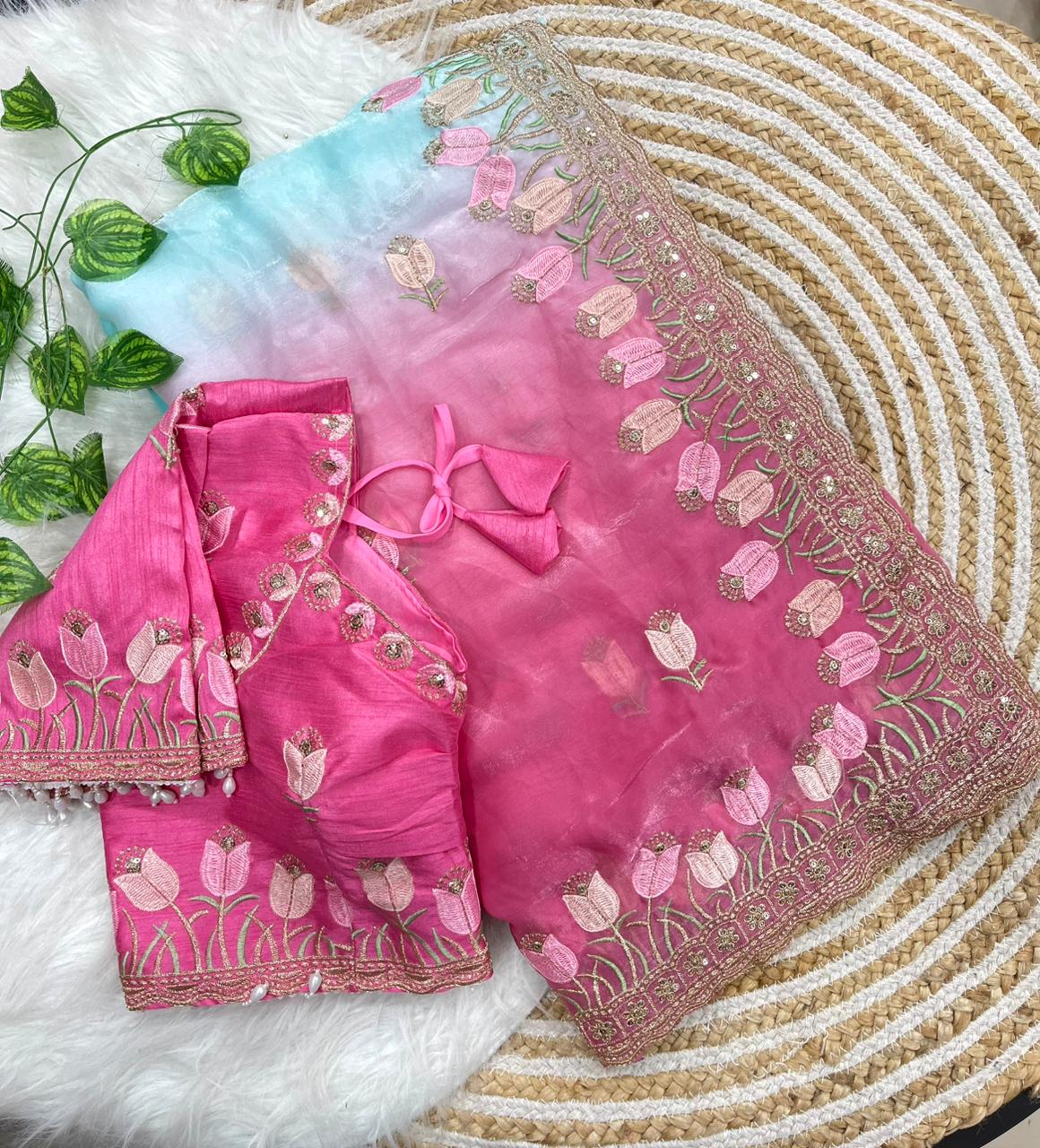 Mellifluous Wedding Wear Pedding Color Soft Silk Embroidery Work Fancy Designer Saree With Stitched Blouse
