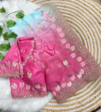 Load image into Gallery viewer, Mellifluous Wedding Wear Pedding Color Soft Silk Embroidery Work Fancy Designer Saree With Stitched Blouse
