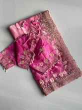 Load image into Gallery viewer, Mellifluous Wedding Wear Pedding Color Soft Silk Embroidery Work Fancy Designer Saree With Stitched Blouse
