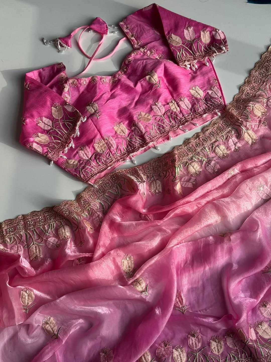 Mellifluous Wedding Wear Pedding Color Soft Silk Embroidery Work Fancy Designer Saree With Stitched Blouse