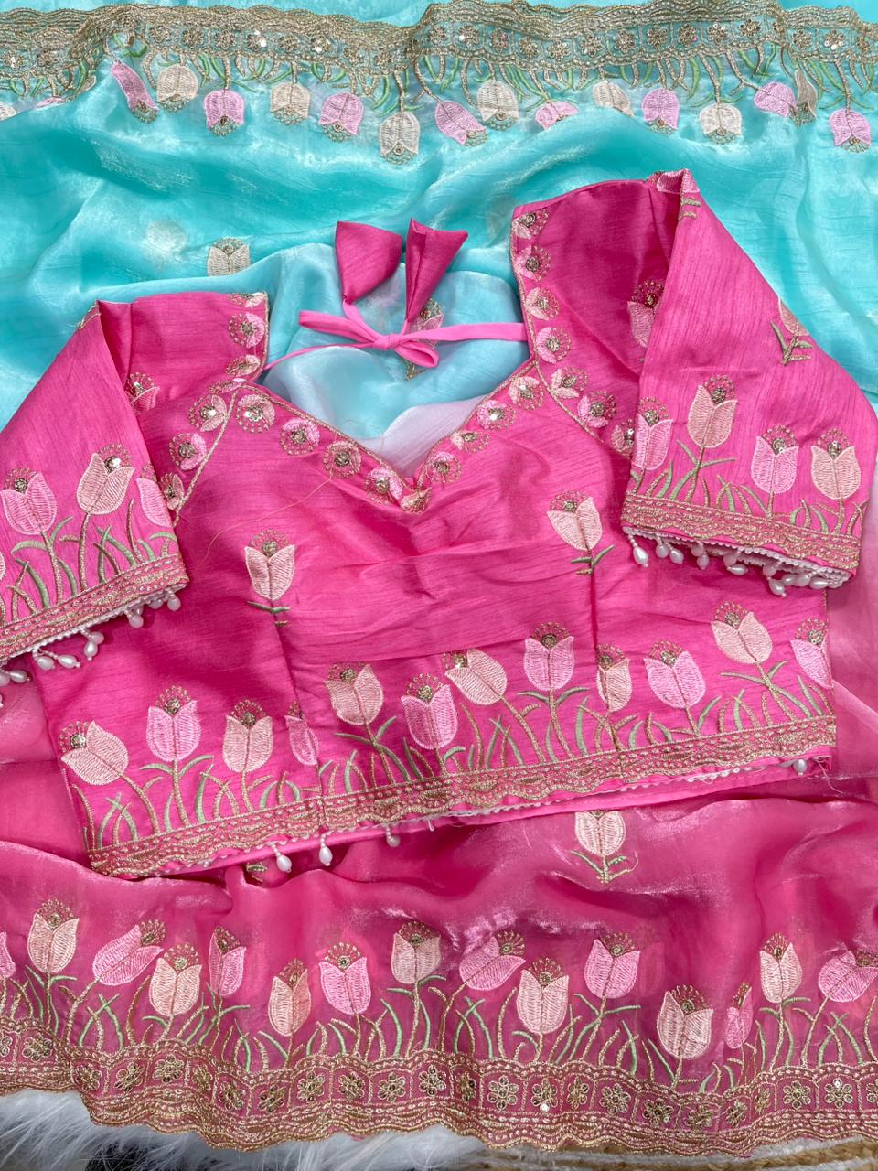 Mellifluous Wedding Wear Pedding Color Soft Silk Embroidery Work Fancy Designer Saree With Stitched Blouse