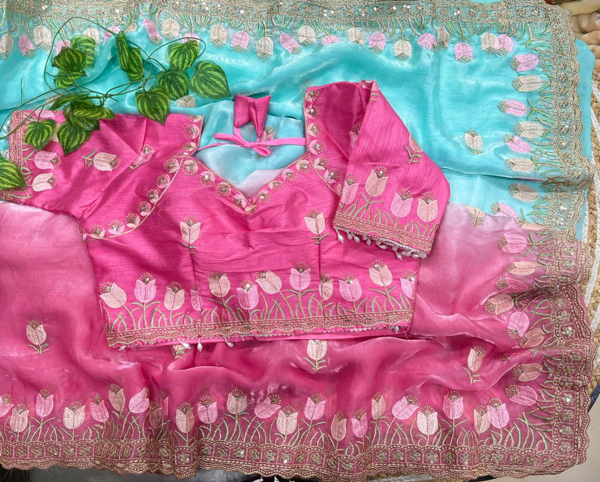 Mellifluous Wedding Wear Pedding Color Soft Silk Embroidery Work Fancy Designer Saree With Stitched Blouse
